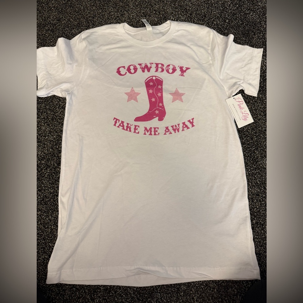 Pink Lily White Tee with Pink Cowboy Print